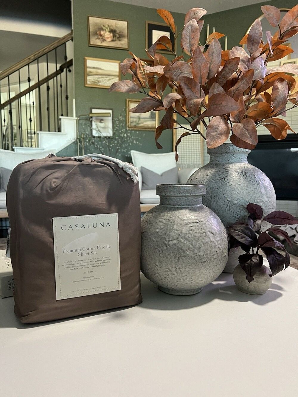 Queen 400 Thread Count Percale Sheet Set Fig Brown - Casaluna NEW